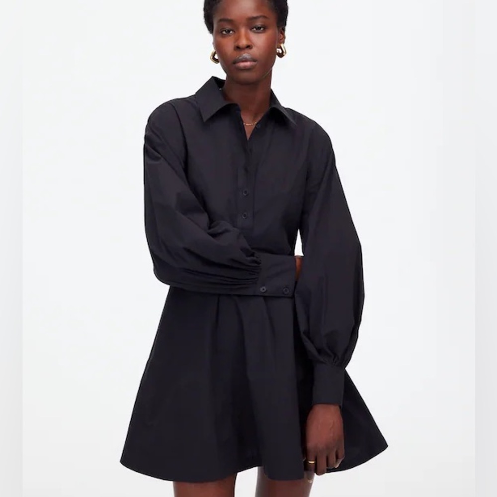 Madewell Black Long-Sleeve Mini Shirt Dress